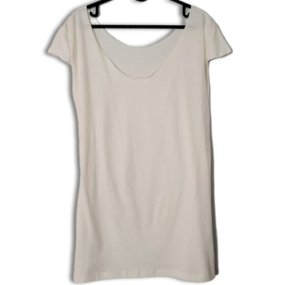 THREADLESS - NWOT 100% Cotton Scoop Neck Cap Sleeve T-Shirt Light Top Ivory Sz M - Picture 1 of 16